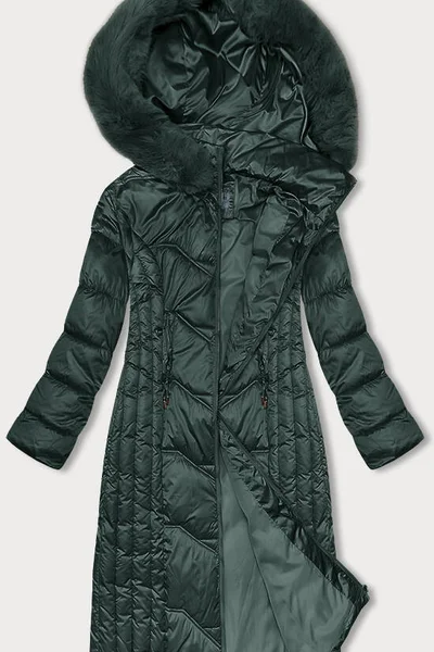 Zimní bunda pro ženy s odnímatelnou kožešinovou kapucí - Zelená Zimnice S'WEST