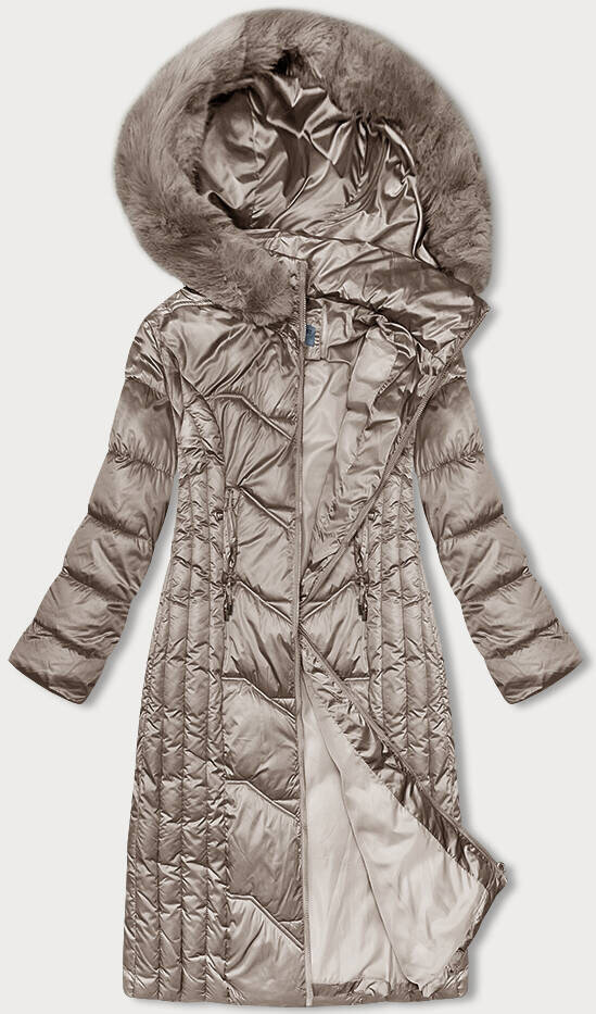 Kávová bunda na zimu s odnímatelnou kapucí a kožešinou SWEST, odcienie beżu M (38) i392_22865-47