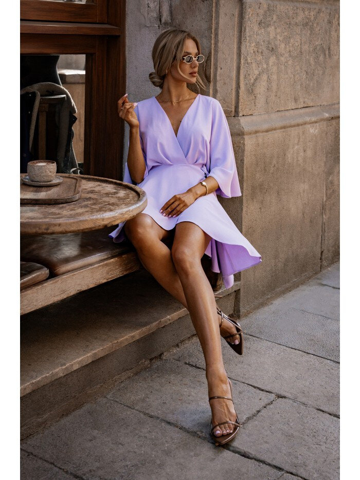 Krepové fialové mini šaty s volánkem - Moe, EU L i529_30188603705983905