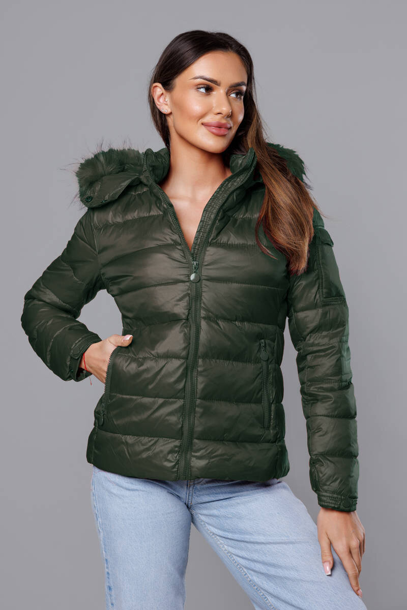 Zimní bunda s kapucí v khaki od W COLLECTION, odcienie zieleni XXL (44) i392_21492-48