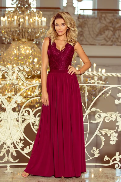 LEA - Dlouhé dámské šaty v bordó barvě bez rukávů, s krajkovým výstřihem 2 model 52998