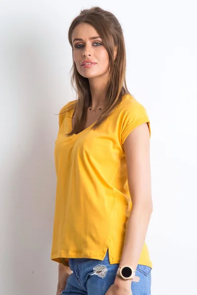 Bavlněné tričko s výstřihem do V ve světle oranžové barvě FPrice