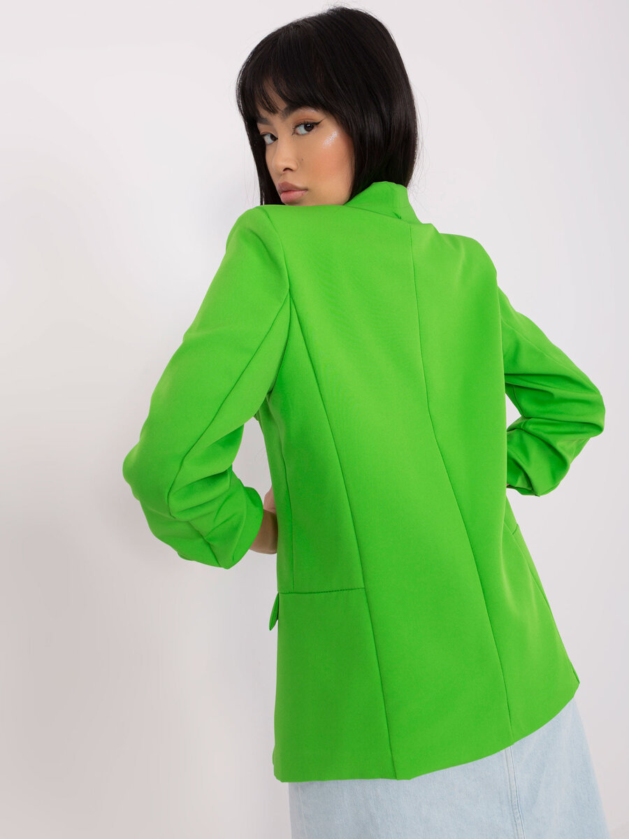 Zelené elegantní sako s volánkovými rukávy - Dámská zelená bunda FPrice, M i523_2016103412341