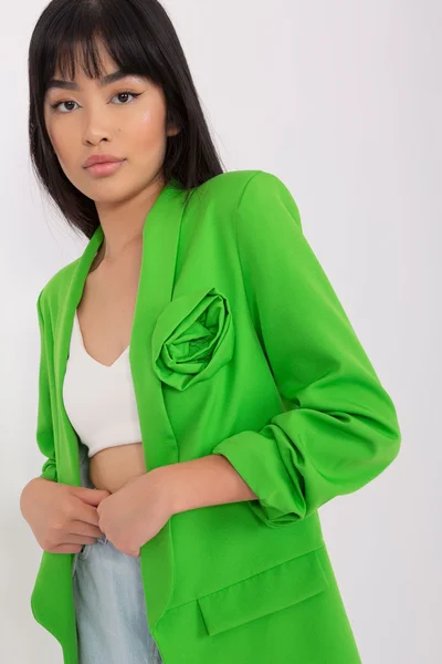 Zelené elegantní sako s volánkovými rukávy - Dámská zelená bunda FPrice