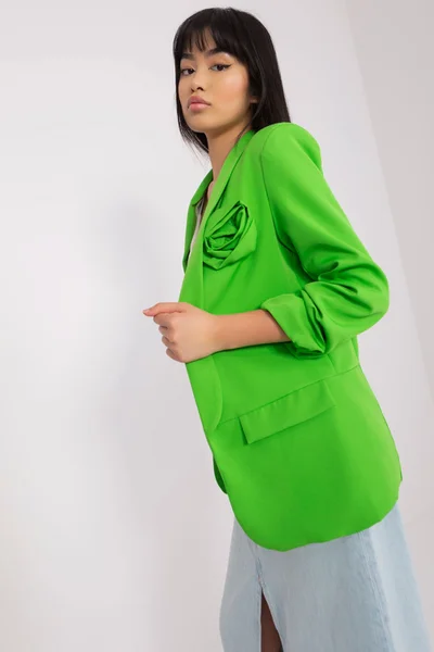 Zelené elegantní sako s volánkovými rukávy - Dámská zelená bunda FPrice