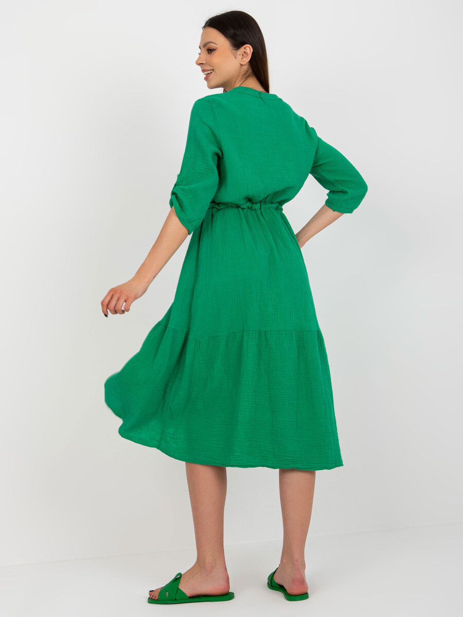 Zelené midi mušelínové šaty OCH BELLA, M i523_2016103403264