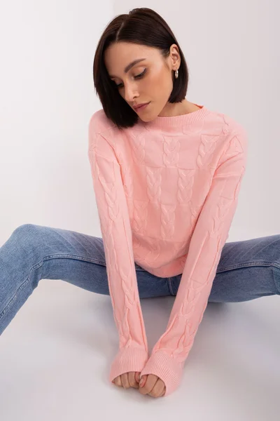 Růžový kostkovaný svetr s kulatým výstřihem FPrice