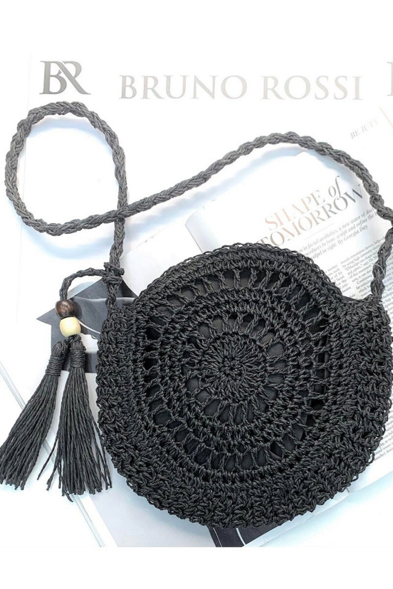 Střapcová pletená kabelka s papírovou vnější stranou, černá Univerzální i170_MAXA-T72-01