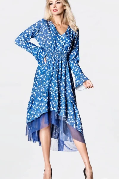 Světle modré vzdušné dámské šaty s ozdobnou spodní částí Ann Gissy