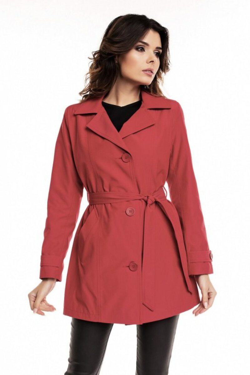 Červený dámský kabát s límcem - Podzimní klenot, 44 i10_P63401_2:1269_