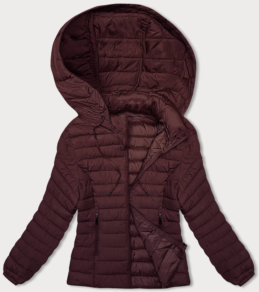 Vínová prošívaná bunda s kapucí pro ženy - J.STYLE, odcienie czerwieni XL (42) i392_22643-53