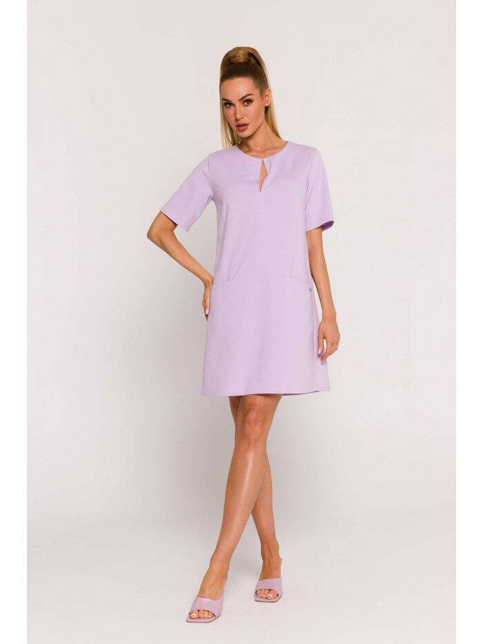 Krátké fialové šaty s kapsami od značky Moe, EU M i529_5811323718085509120