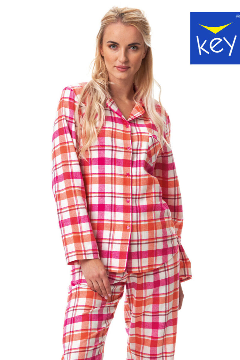 Růžové flanelové pyžamo Key Comfort, růžová a bílá L i170_LNS 437 B23 L