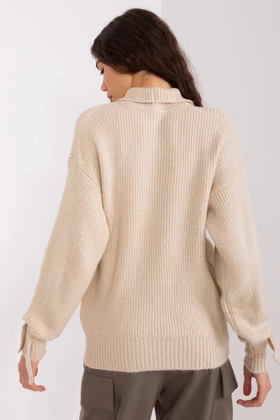 Beige Rollneck Sweater s Ruffle Sleeves - FPrice