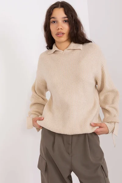 Beige Rollneck Sweater s Ruffle Sleeves - FPrice