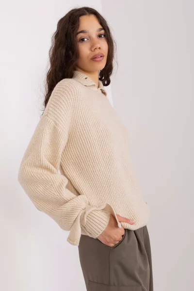 Beige Rollneck Sweater s Ruffle Sleeves - FPrice