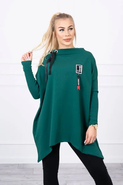 Dámská tmavě zelená oversize mikina s asym. boky K-Fashion