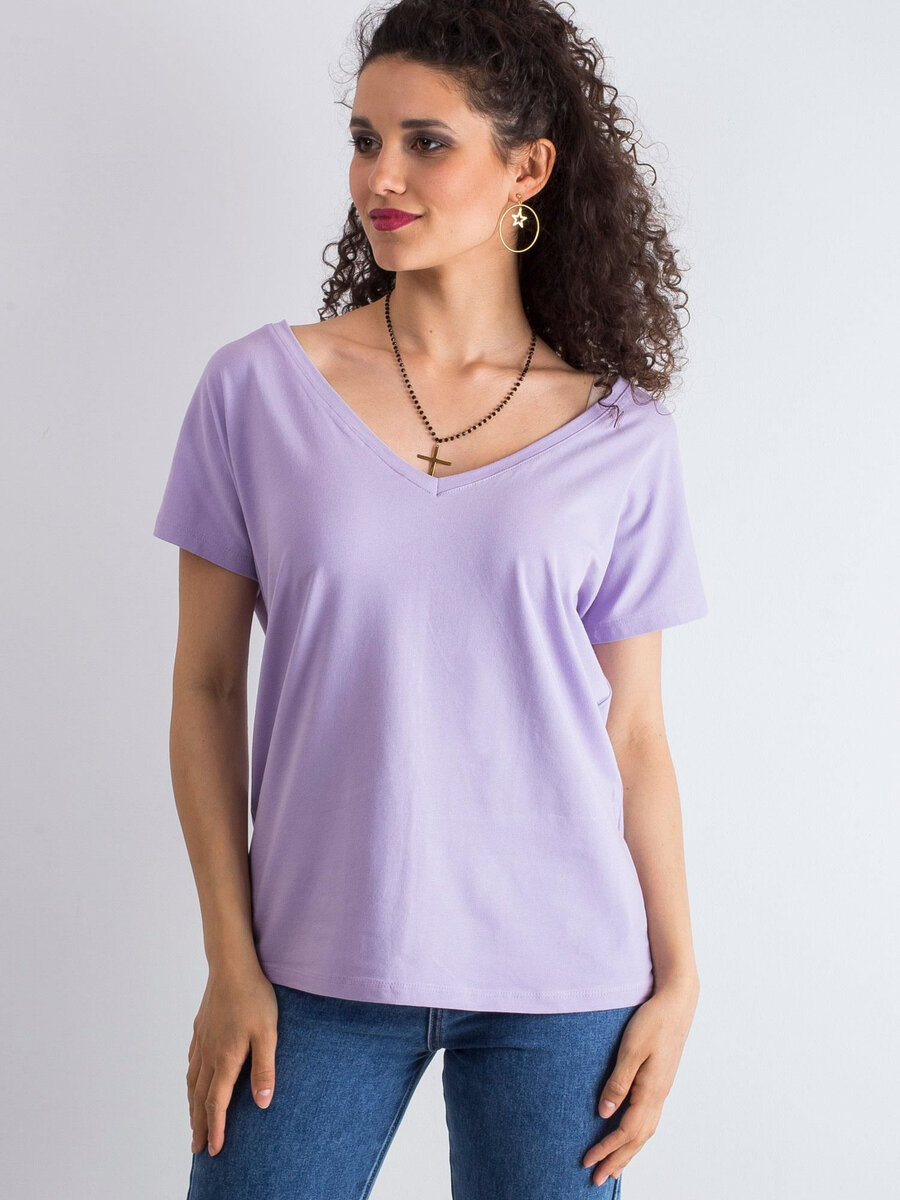 Dámské světle fialové bavlněné tričko s výstřihem do V FPrice, S i523_2016102117575