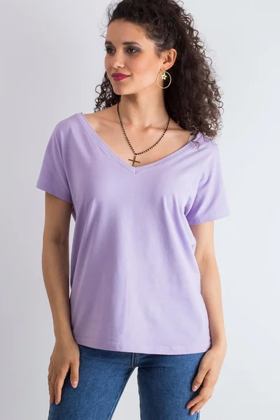 Dámské světle fialové bavlněné tričko s výstřihem do V FPrice