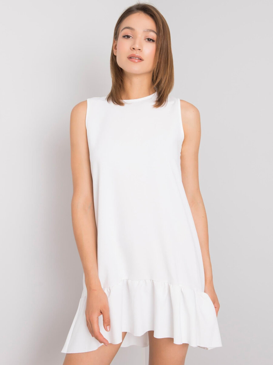 RUE PARIS Dámské bílé šaty s volánkem FPrice, S i523_2016102949275