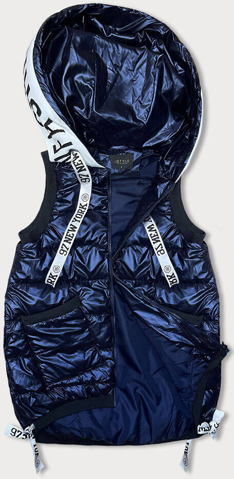 Modrá péřová vesta s kapucí J.STYLE, odcienie niebieskiego XL (42) i392_22731-53