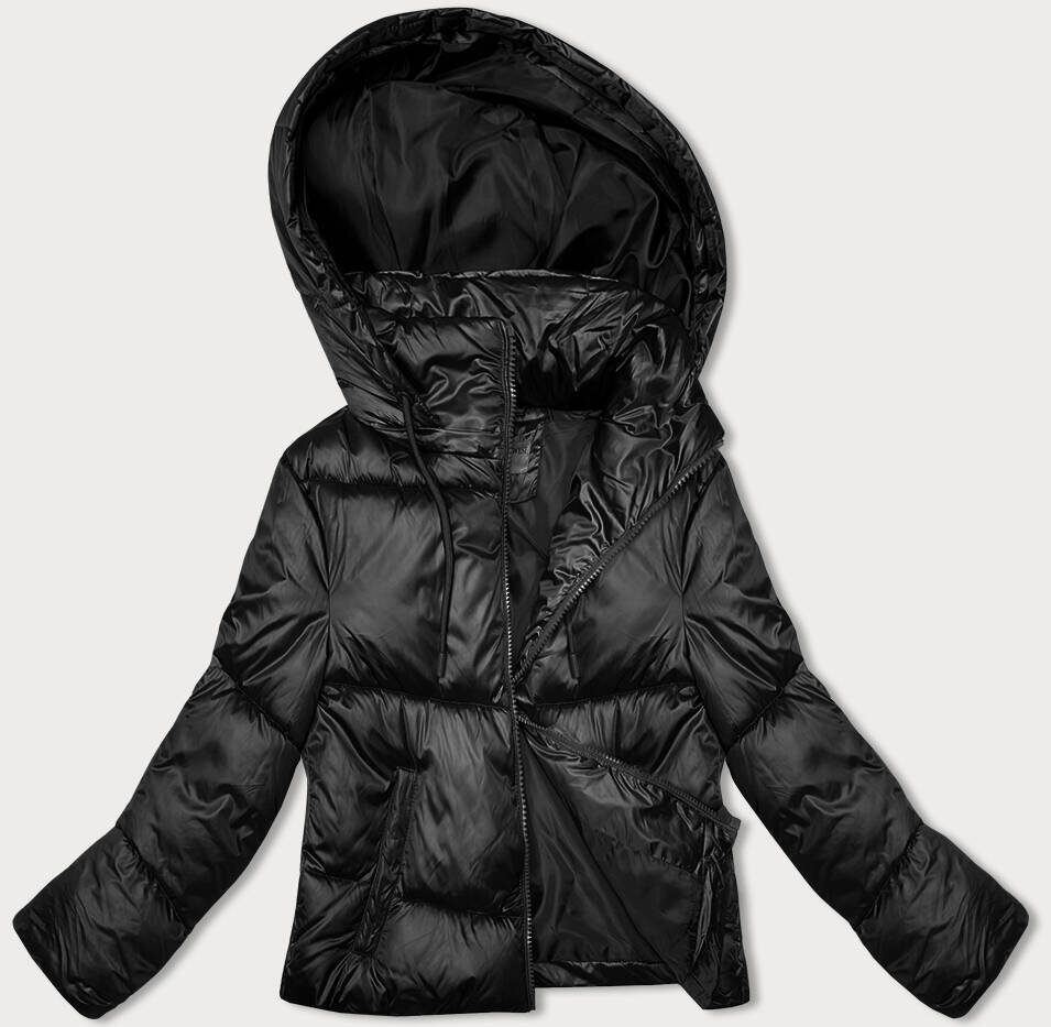 Černá péřová bunda na zimu s odepínatelnou kapucí SWEST, odcienie czerni M (38) i392_22736-47