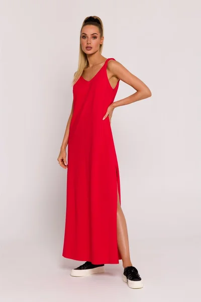 Červené Maxi šaty s hlubokým V-výstřihem - Moe Lux