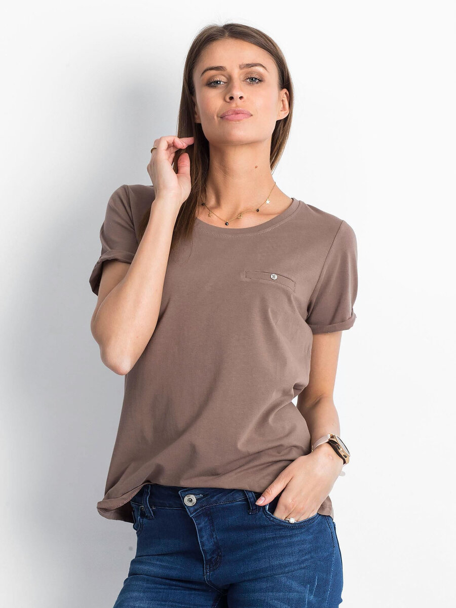 Základní kávové dámské bavlněné tričko FPrice, S i523_2016102220671