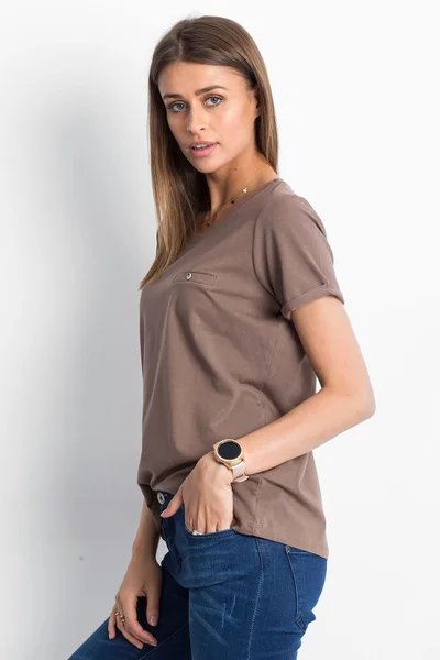 Základní kávové dámské bavlněné tričko FPrice