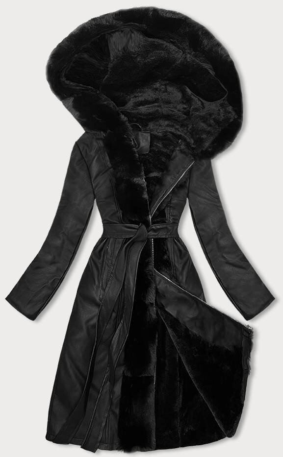 Černá zateplená bunda s kožešinou a kapucí - J.STYLE, odcienie czerni M (38) i392_22350-47