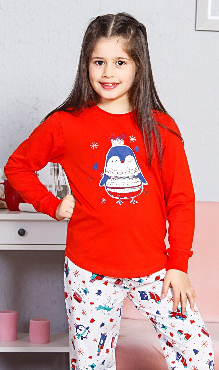 Dětské pyžamo dlouhé Tučňák velký Vienetta Kids, červená 15 - 16 i232_7018_55455957:červená 15 - 16
