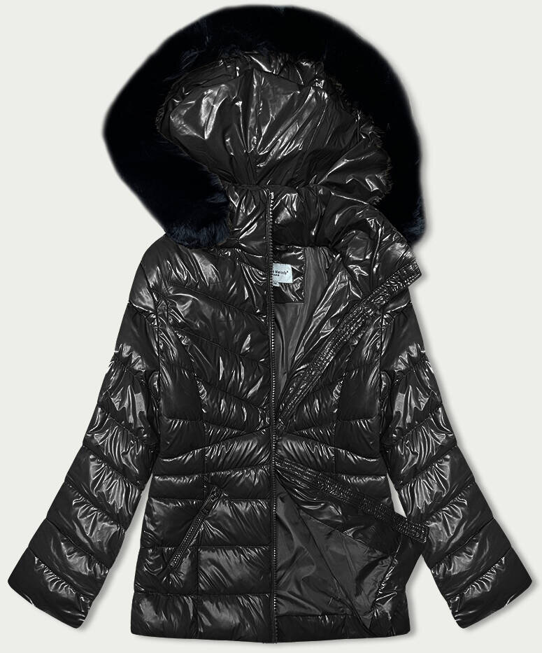 Zimní bunda pro ženy s kapucí a kožešinou - Černá Příjemná MELA, odcienie czerni M (38) i392_22816-47