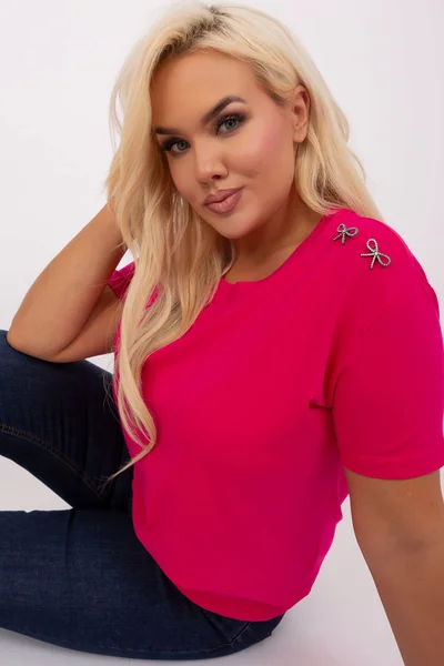 Růžová plus size dámská halenka s krátkými rukávy