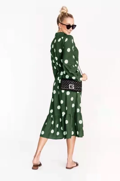 Zelené puntíkované šaty s vázáním - Ann Gissy elegance