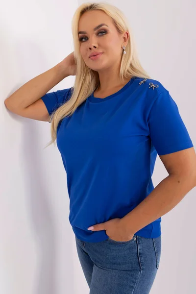 Kobaltová plus size dámská halenka s krátkým rukávem