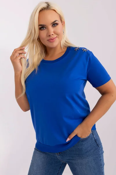 Kobaltová plus size dámská halenka s krátkým rukávem