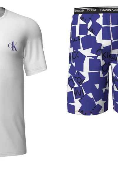 Pánské krátké pyžamo 9T169 6OF bílámodrá - Calvin Klein