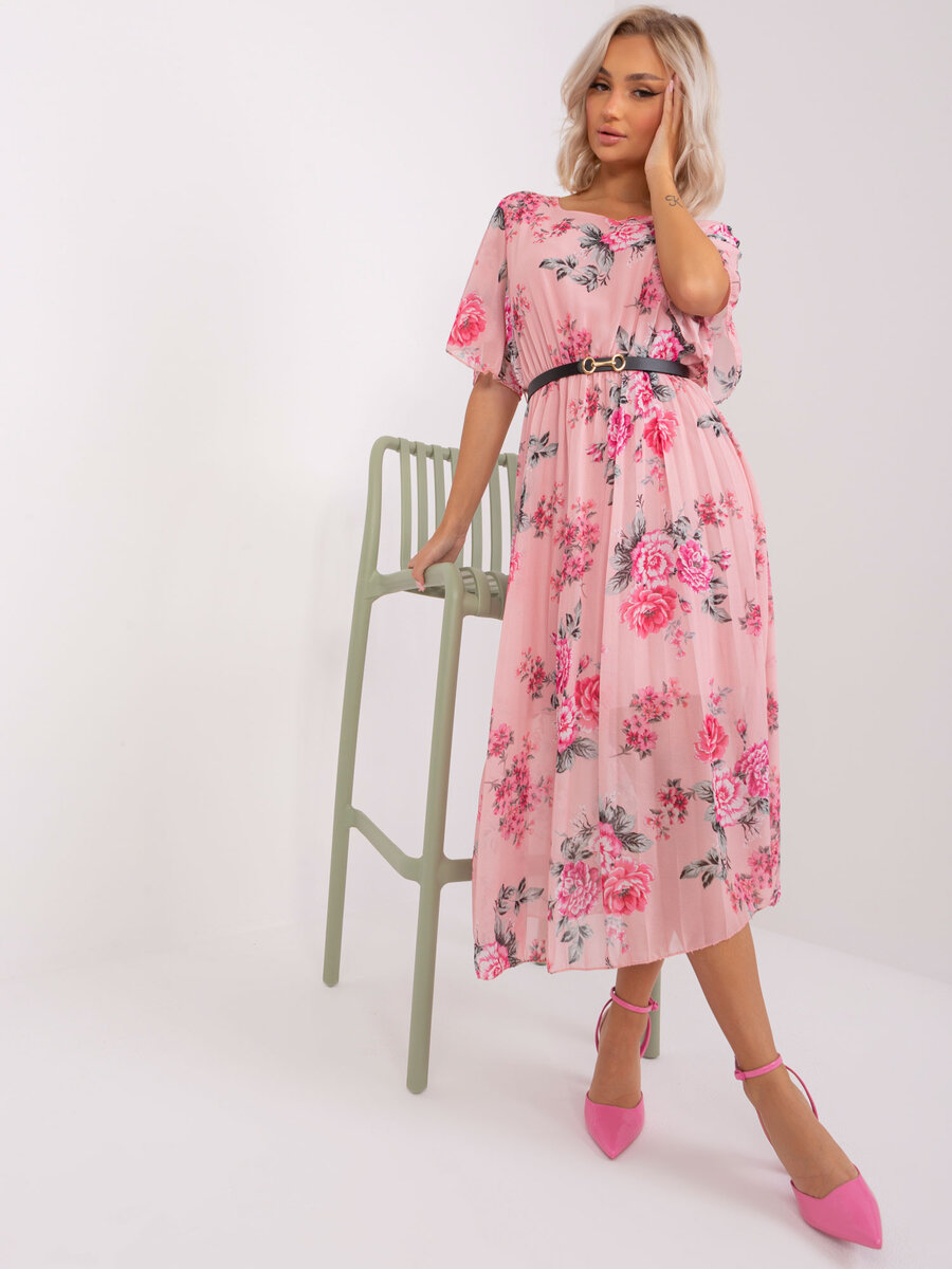 Růžové květinové midi šaty FPrice, jedna velikost i523_2016103420346