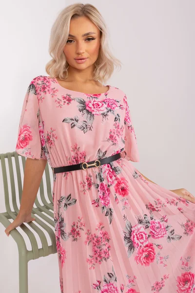 Růžové květinové midi šaty FPrice