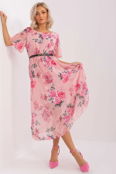 Růžové květinové midi šaty FPrice