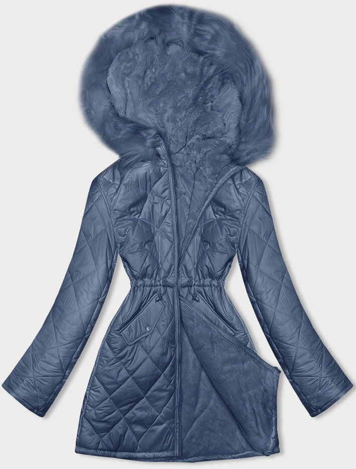Modrá oboustranná bunda s kožíškem pro ženy - Zimní Elegance, odcienie niebieskiego L (40) i392_22949-49