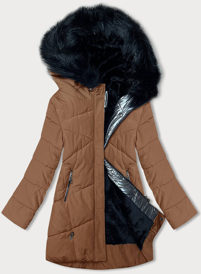 Karamelová bunda na zimu s kožešinou - MELYA MELODY, odcienie brązu S (36) i392_22831-46