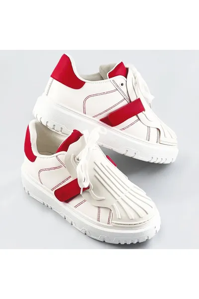 Bílo-červené dámské sportovní boty se zakrytým šněrováním V42 Fairy