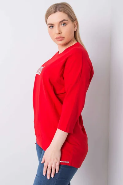 Plus Size Červená Bavlněná Halenka s Aplikací Fashionhunters