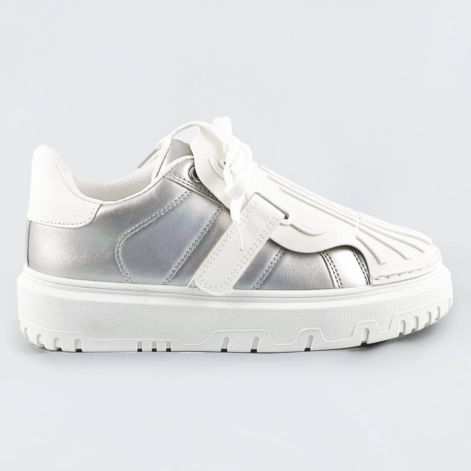 Stříbrno-bílé dámské sportovní boty se zakrytým šněrováním 92MG7 Fairy, odcienie bieli XL (42) i392_20034-21