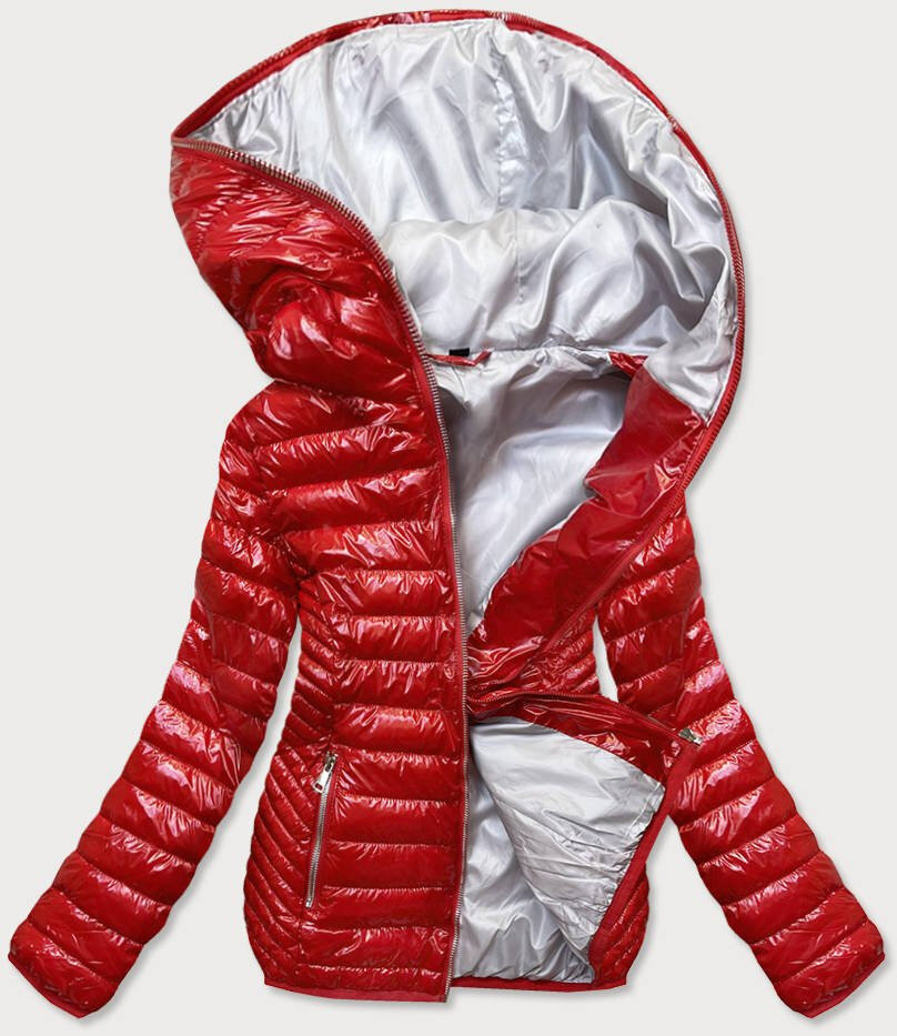 Červená prošívaná bunda pro ženy s kapucí 2I9 SWEST, odcienie czerwieni S (36) i392_17718-46