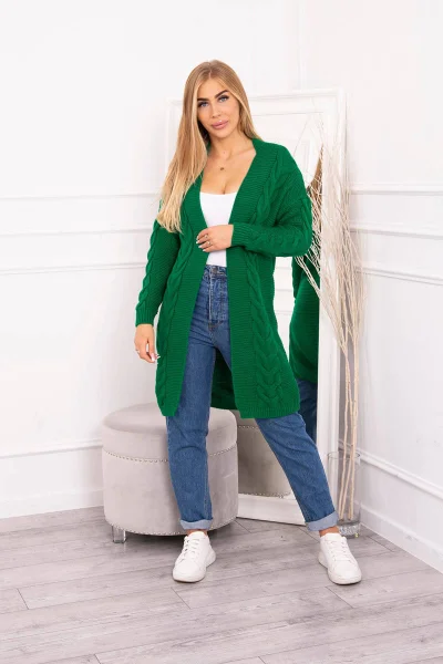 Dámský kostkovaný cardigan K-Fashion zelený svetr