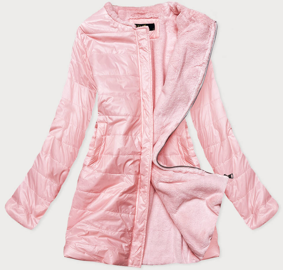 Růžová bunda pro ženy s mechovitým kožíškem pro přechodné období YDQ9A L&J Studios, odcienie różu XL (42) i392_18008-53