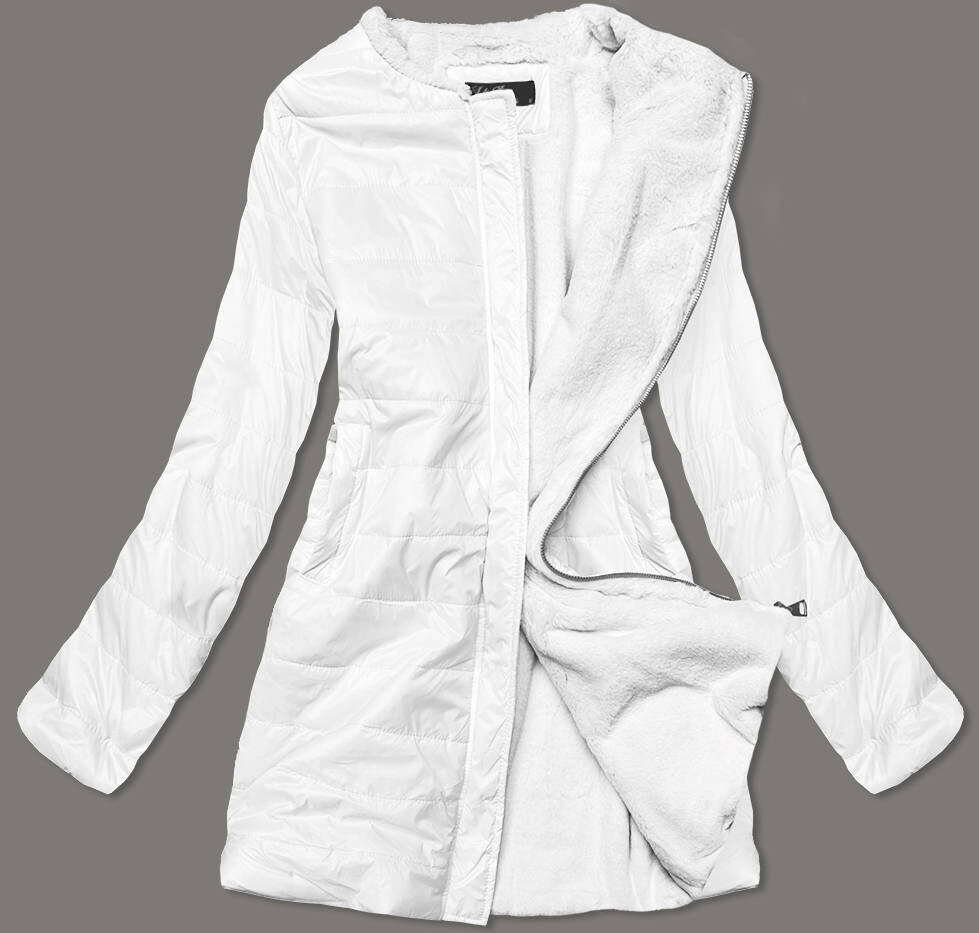 Bílá bunda pro ženy s mechovitým kožíškem pro přechodné období G1B176 L&J Studios, odcienie bieli S (36) i392_18009-46