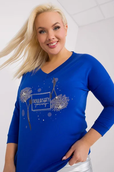 Dámská kobaltová halenka plus size s aplikacemi Fashionhunters